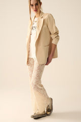 Cream Flare Pants in Floral Lace