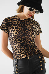 Leopard Print Spandex T-Shirt With Bow Detail