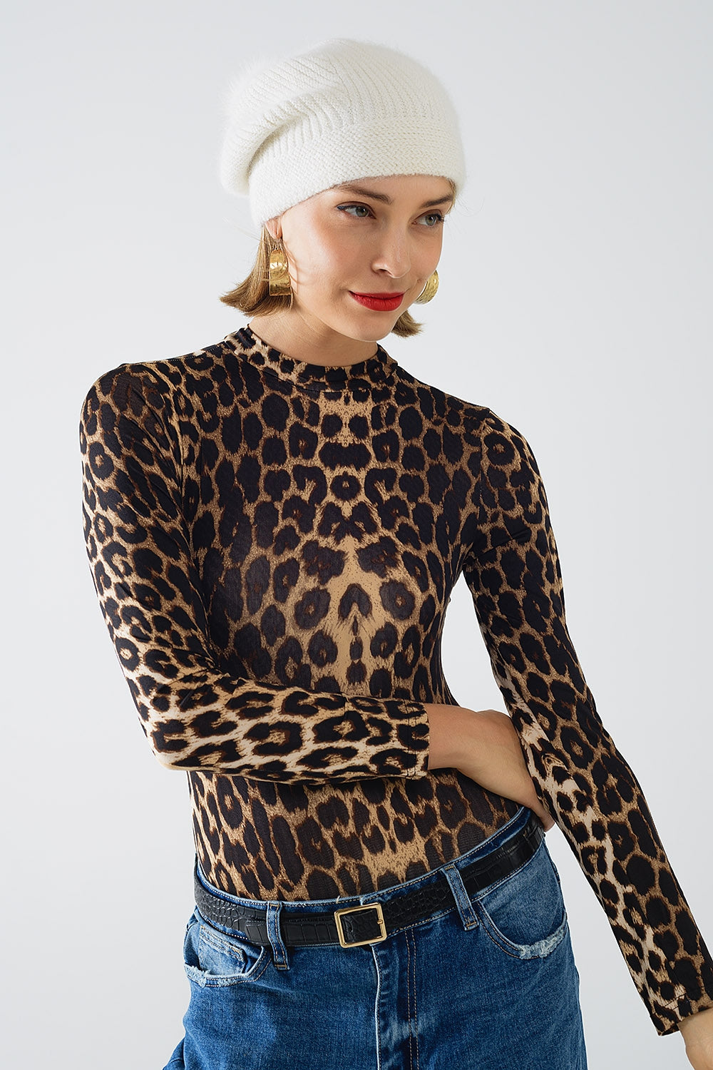 Leopard Print Spandex Body With Long Sleeve